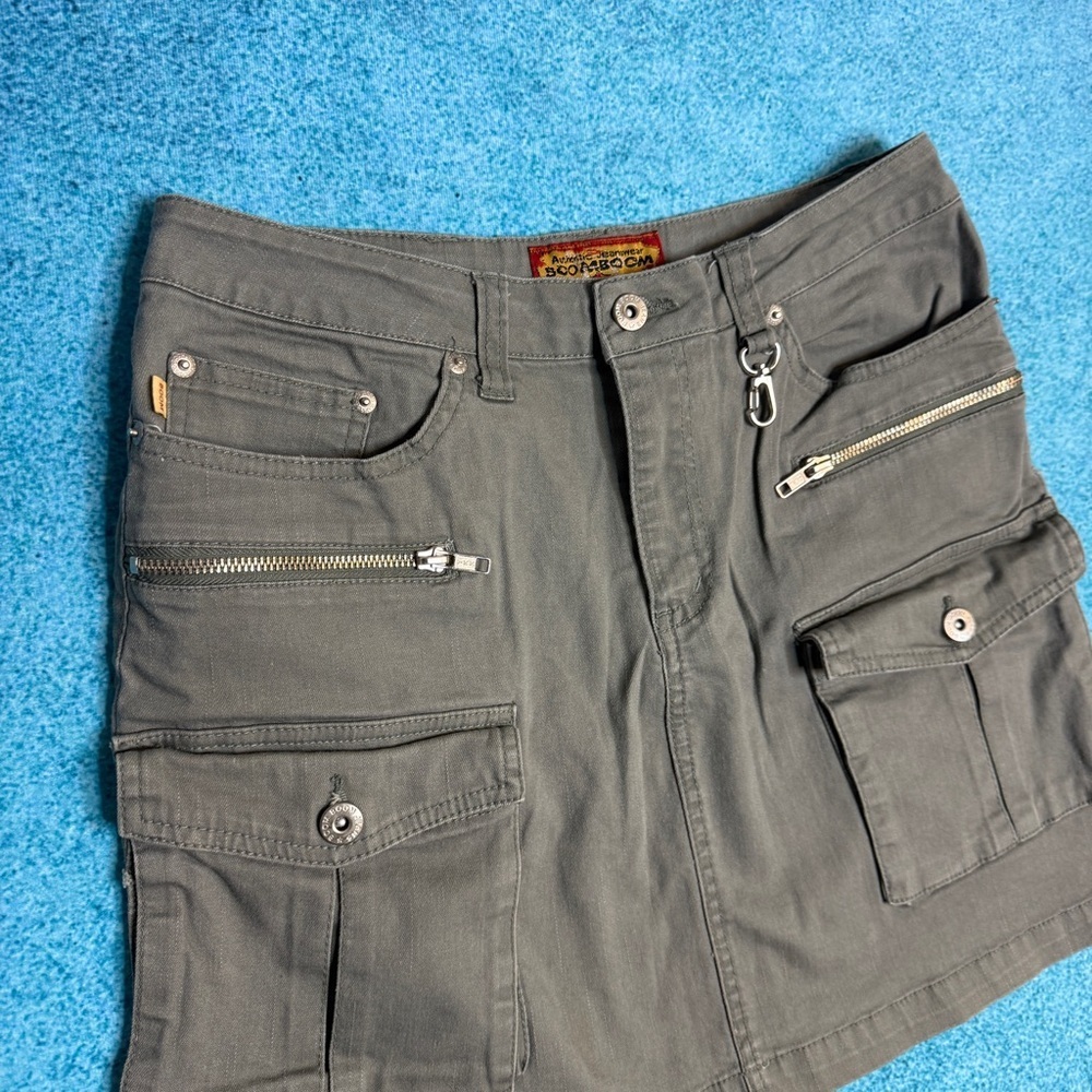 VTG Boom Boom Denim Womens Mini Skirt Olive Size M Y2K Style Zipper Pockets - Picture 2 of 12